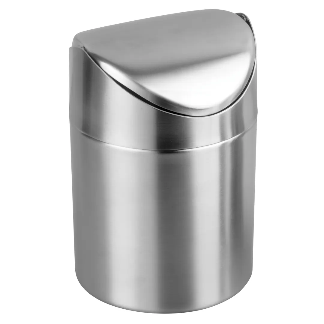 Winco DDSF-101S Mini Waste Can, 4-3/4" Dia. X 6"H, Round, with Swing Lid, Stainless Steel