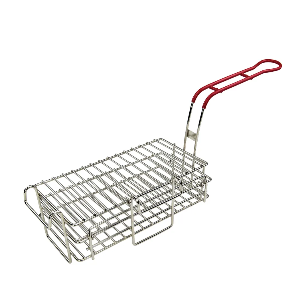Winco FB-03 Rectangular Chimichanga / Burrito Fry Basket with Red Handle