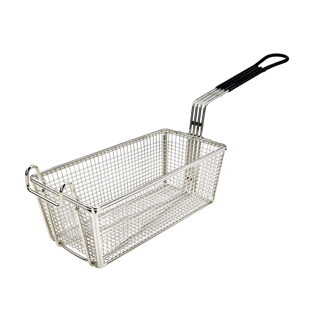 Winco FB-05 Nickel Plated Rectangular Fry Basket with Black Handle