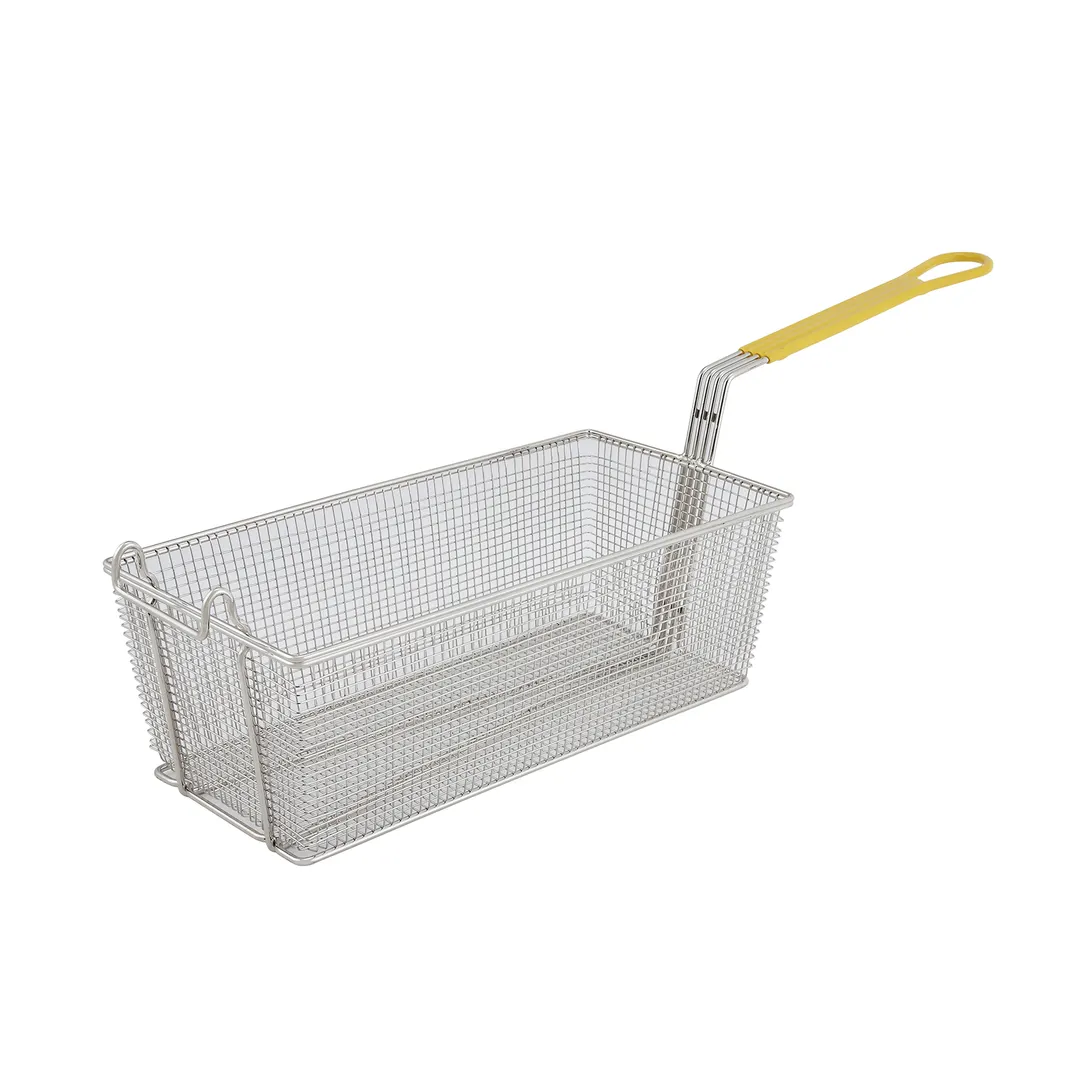 Winco FB-40 17" x 6" Rectangular Fry Basket w/ Yellow Handle
