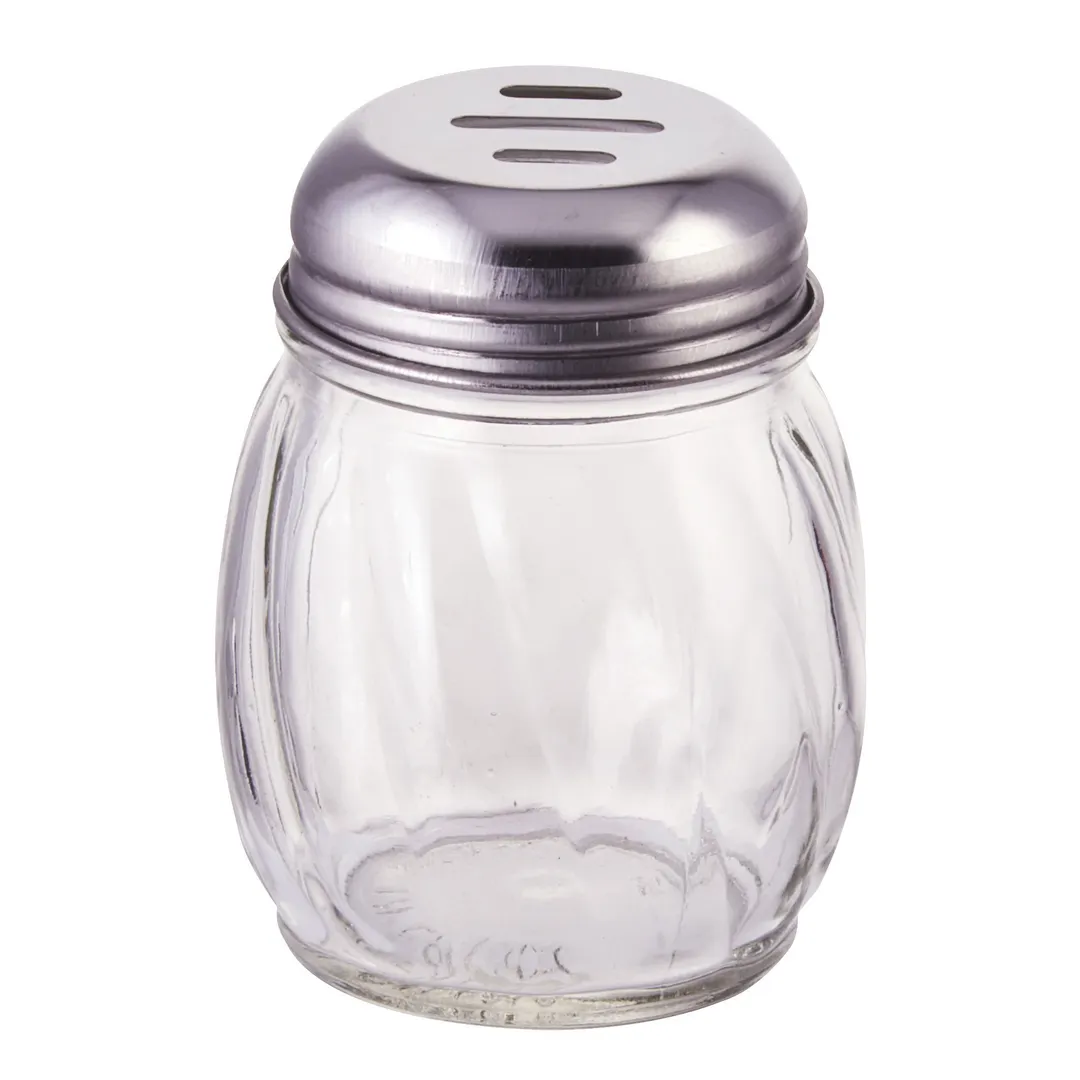 Winco G-108 Cheese Shaker, 6‑Oz, slotted top, glass jar, no handle, jar & top - 1 Dozen