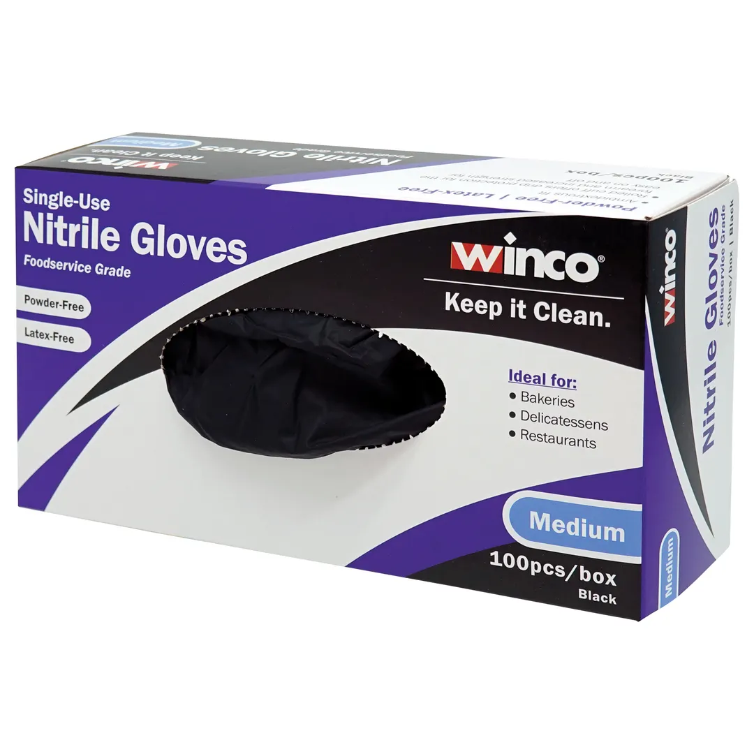 Winco GLN-MB Disposable Gloves, Nitrile, M, Powder-Free - 100/Box