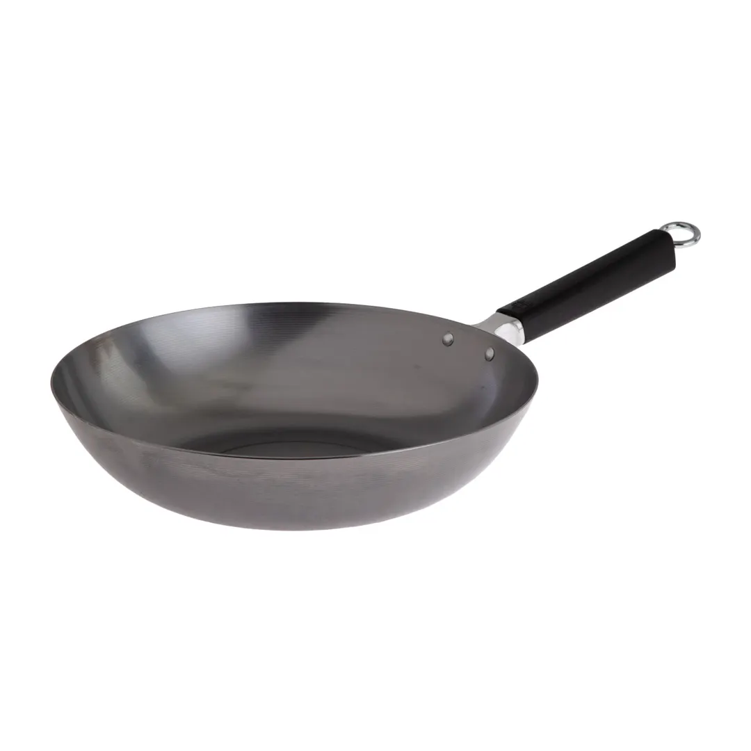 Winco J22-0050 Joyce Chen Uncoated Carbon Steel Stir Fry Pan with Phenolic Handle, 12"