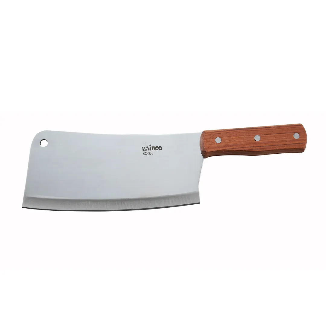 Winco KC-301 8" Heavy Duty Stainless Steel Cleaver w/ Wood Handle