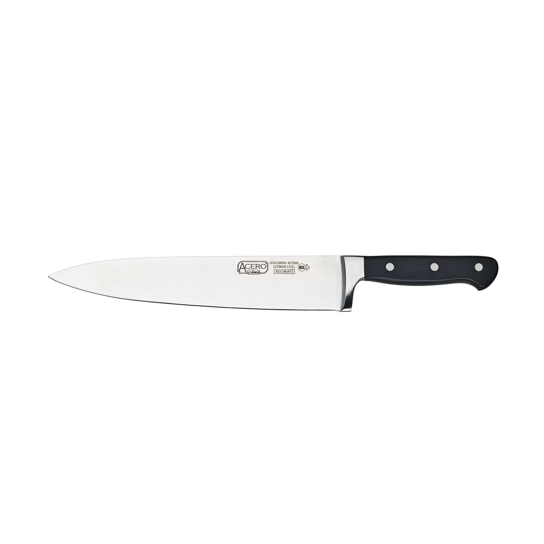 Winco KFP-100 Acero 10" Chef Knife w/ Forged Carbon German Steel, 1 Piece Full Tang