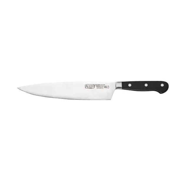 Winco KFP-104 Acero 10" Chef's Knife with Black Handle, Short Bolster