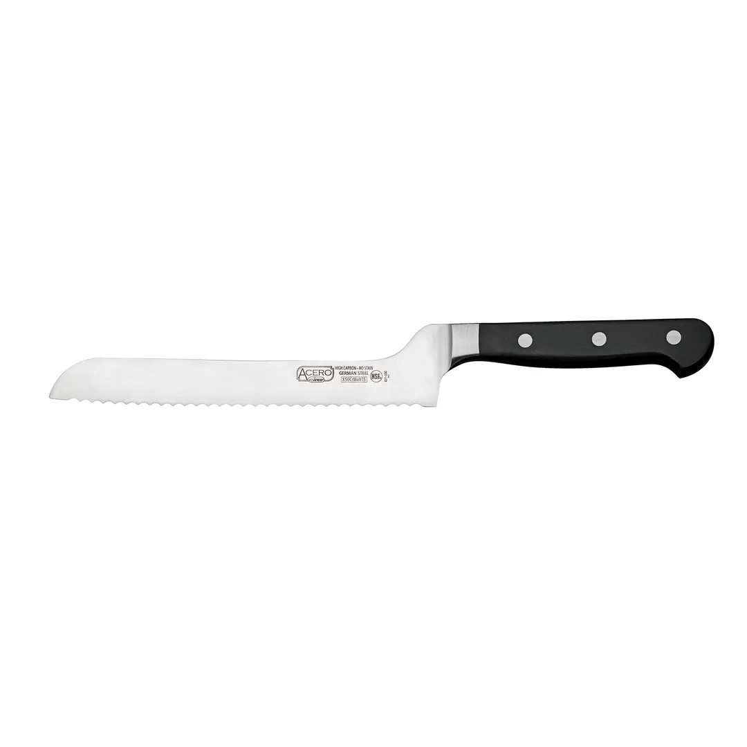 Winco KFP-83 8" Serrated Offset Bread Knife with Black POM Handle