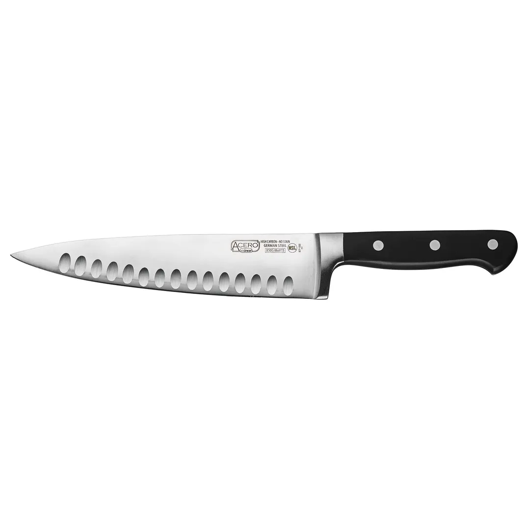 Winco KFP-84 Acero 8" Hollow Ground Chef's Knife w/ Black Handle