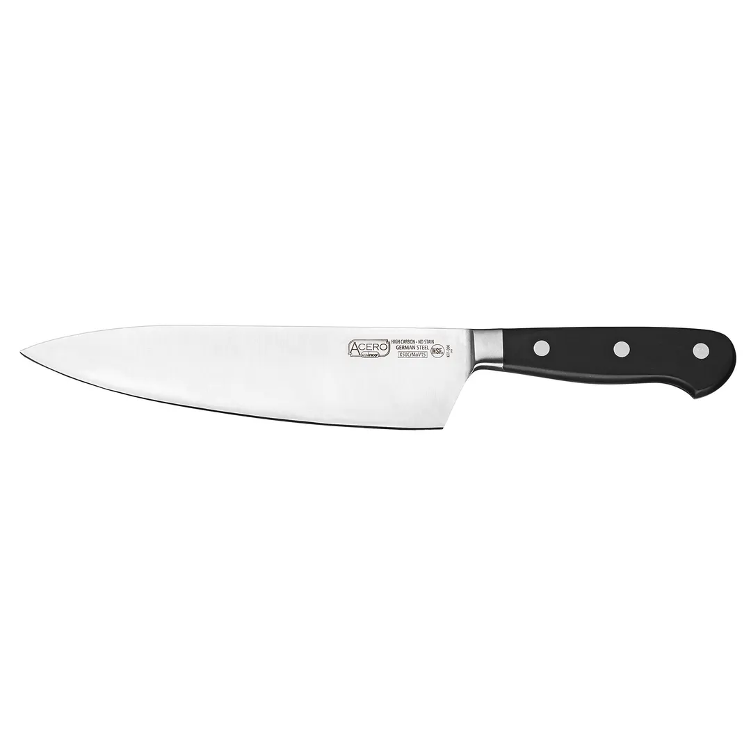 Winco KFP-85 Acero 8" Steel Chef's Knife with Short Bolster, POM Handle