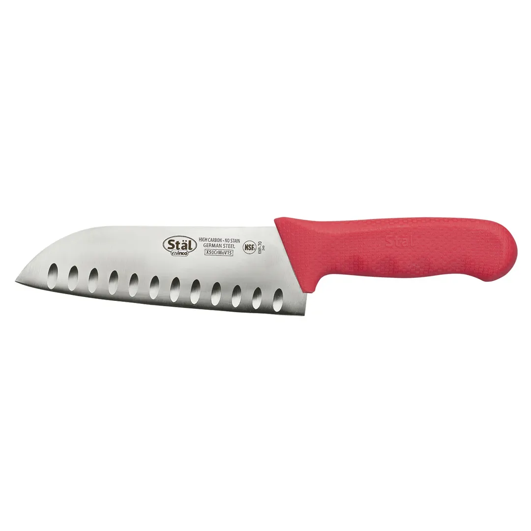 Winco KWP-70R Stäl 7" Santoku Knife w/ Red Handle