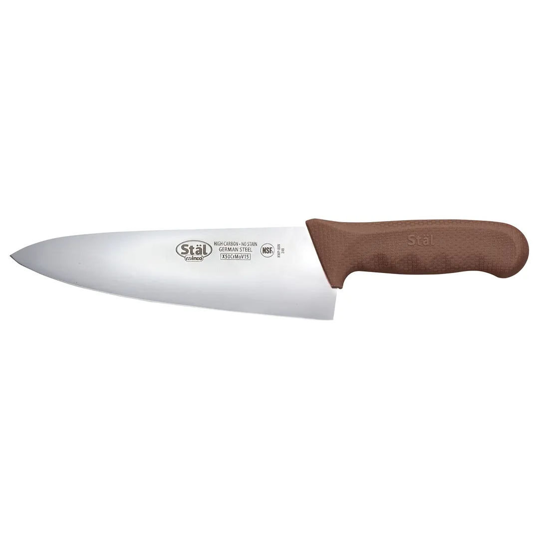 Winco KWP-80N Stäl 8" Steel  Chef's Knife with Brown Handle