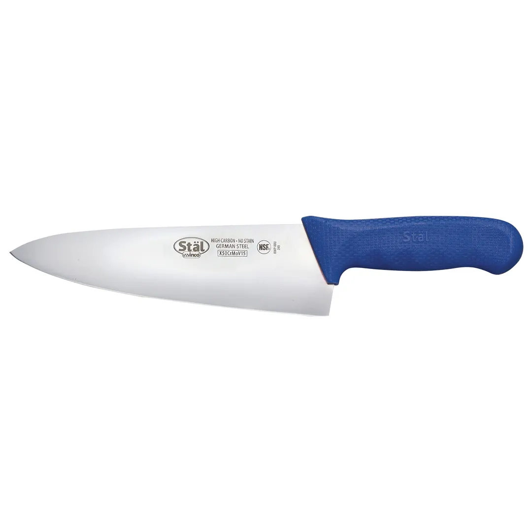 Winco KWP-80U Stäl 8" German Steel Chef's Knife with Blue Handle