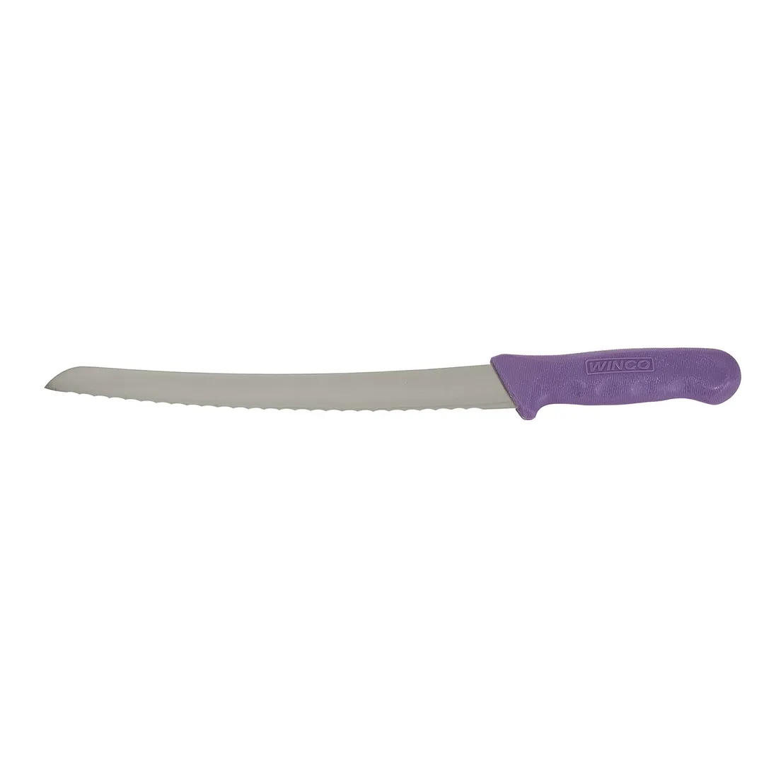 Winco KWP-91P, 9.5" Stäl Stainless Steel Serrated Bread Knife w/ Purple Allergen Free Handle