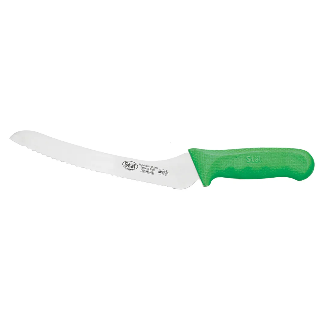 Winco KWP-92G 9" Stäl Stainless Steel Offset Serrated Bread Knife w/ Green Handle