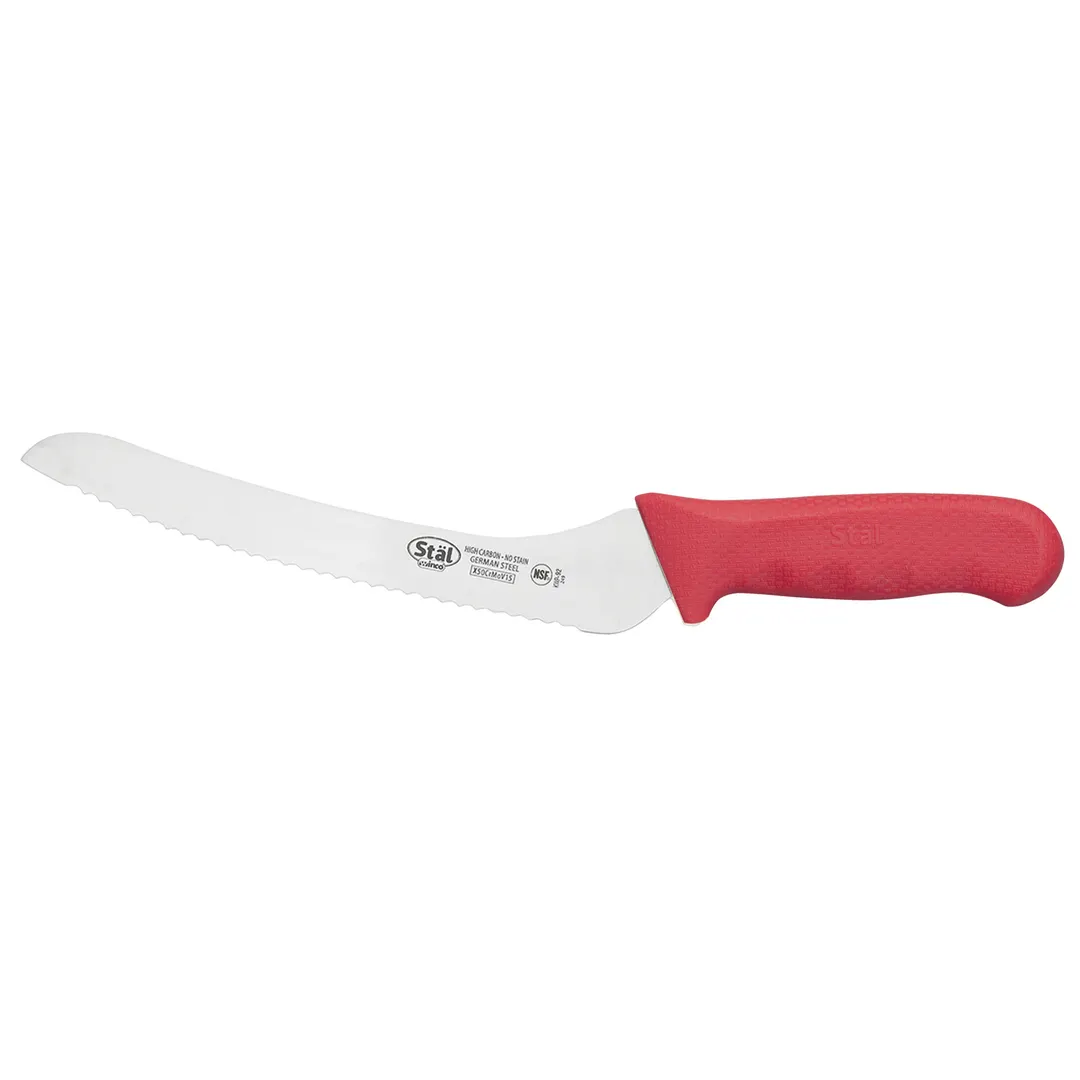 Winco KWP-92R 9" Stainless Steel Offset Serrated Bread Knife w/ Red Handle
