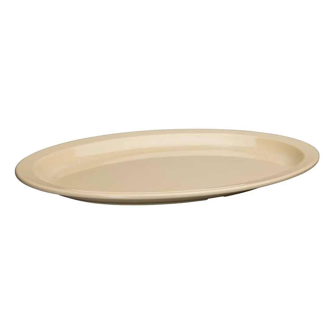 Winco MMPO-1510 Oval Melamine Platter 15½" x 10⅞" Tan Rim Heat‑Resistant Dishwasher‑Safe - 1 Dozen