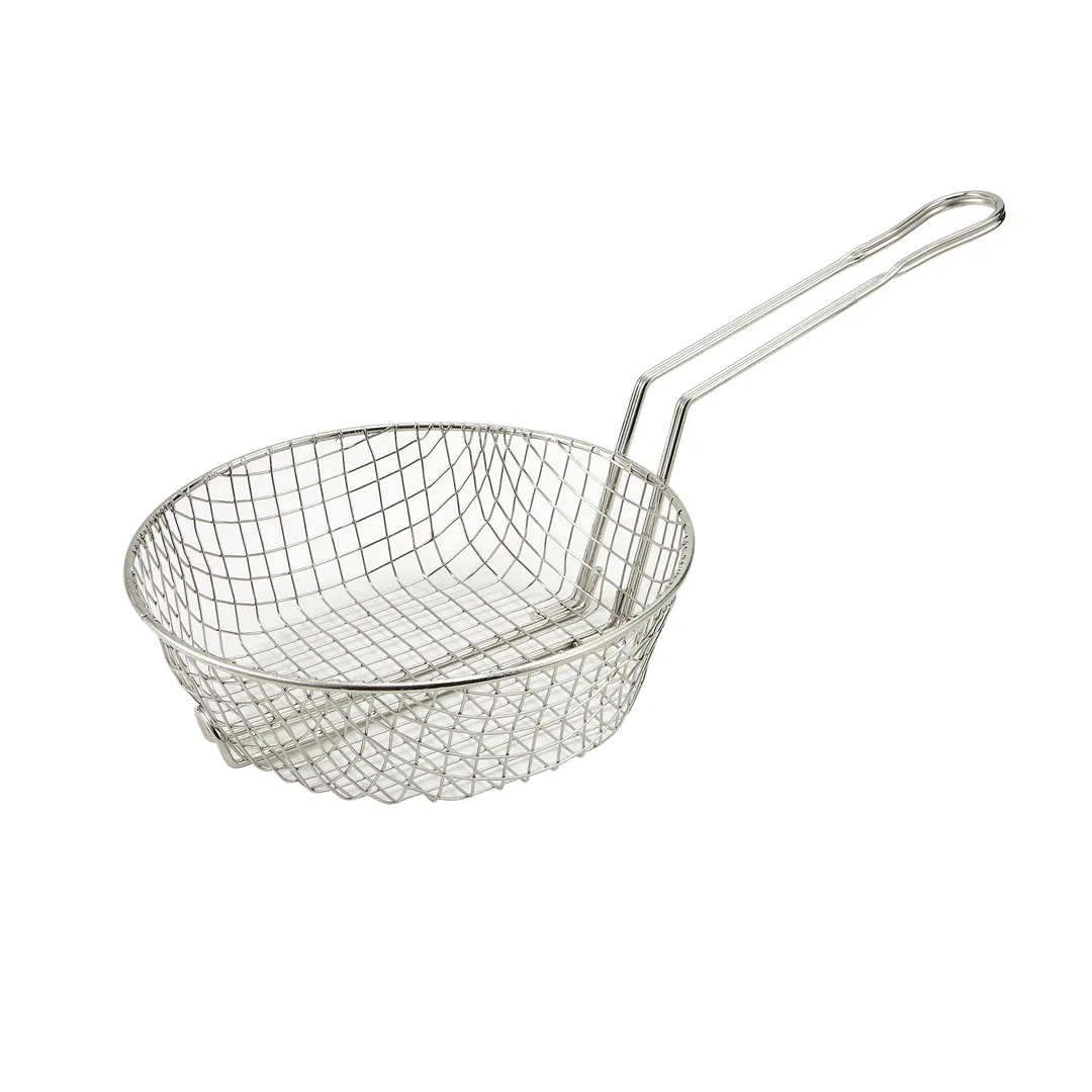 Winco MSB-08 8" Round Coarse Mesh Culinary Basket, Nickel Plated Steel 