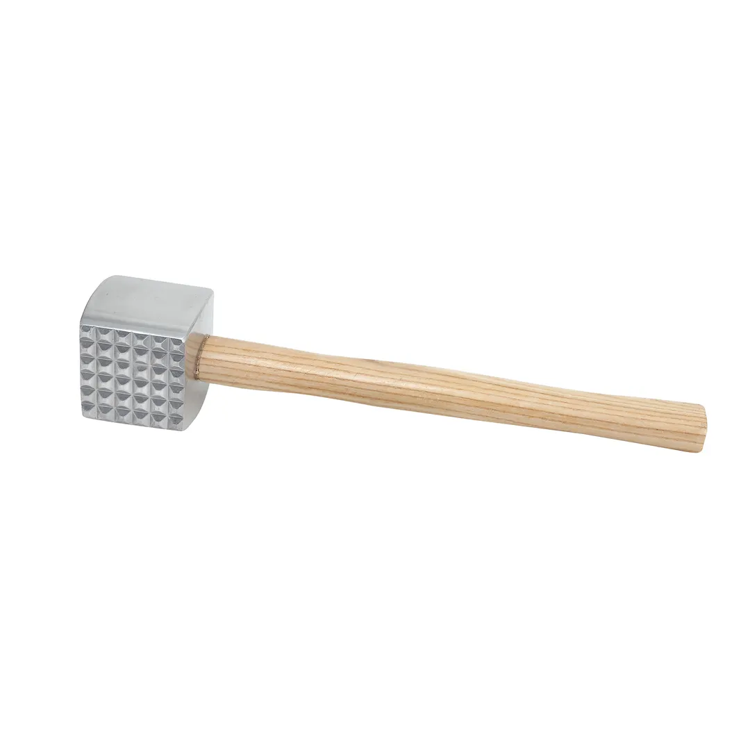 Winco MT-4 Manual Meat Tenderizer, 13" OAL, 3" x 2-1/2" Aluminum Head, Wood Handle, 2-Sided