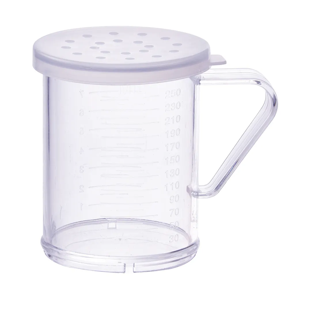 Winco PDG-10CL 10 Oz. Clear Polycarbonate Dredge with Large Hole Snap-On Lid