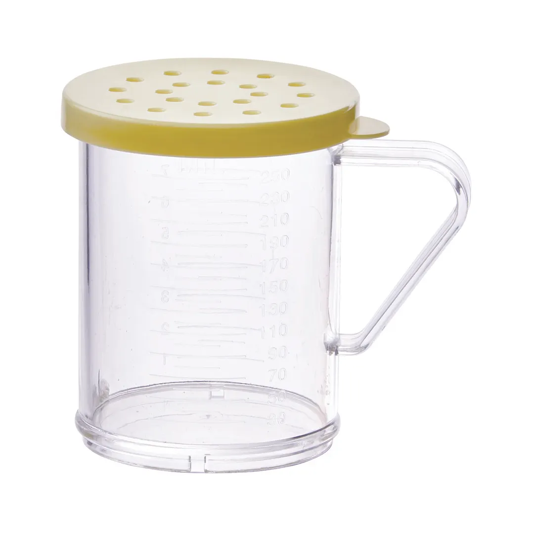 Winco PDG-10Y 10 Oz. Clear Polycarbonate Dredge with Snap-On Yellow Lid
