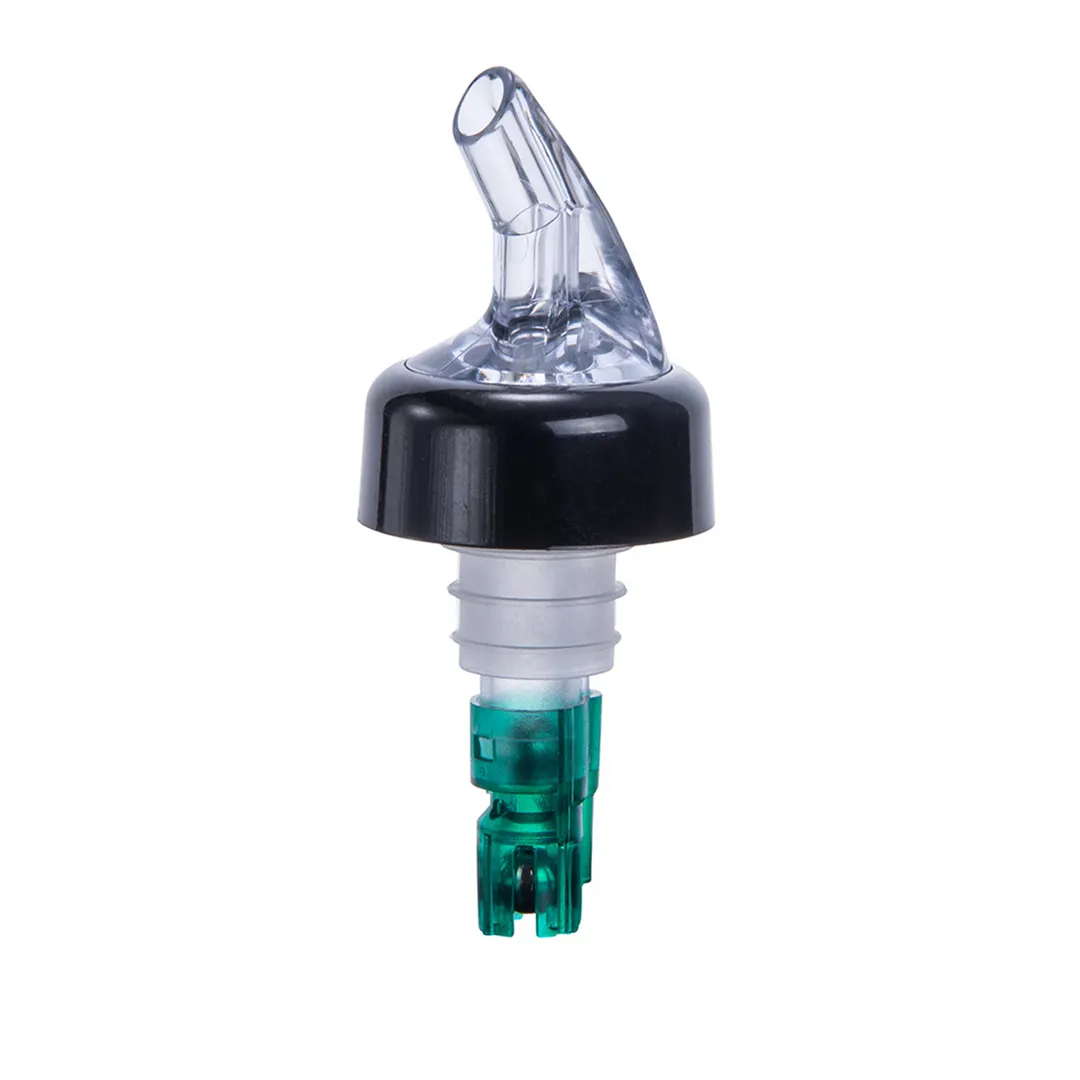 Winco PPA-075 Liquor Pourer, 3/4 oz, Plastic, Black Collar, Clear Spout, Green Tail - 1 Dozen