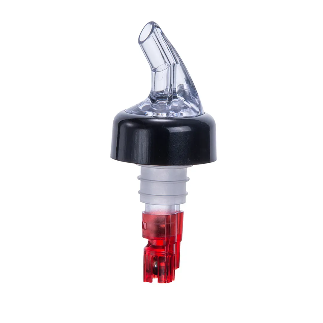 Winco PPA-100 Pourer, 1 oz, Plastic with Black Collar, Clear Spout, Red Tail, Bearings – 1 Dozen