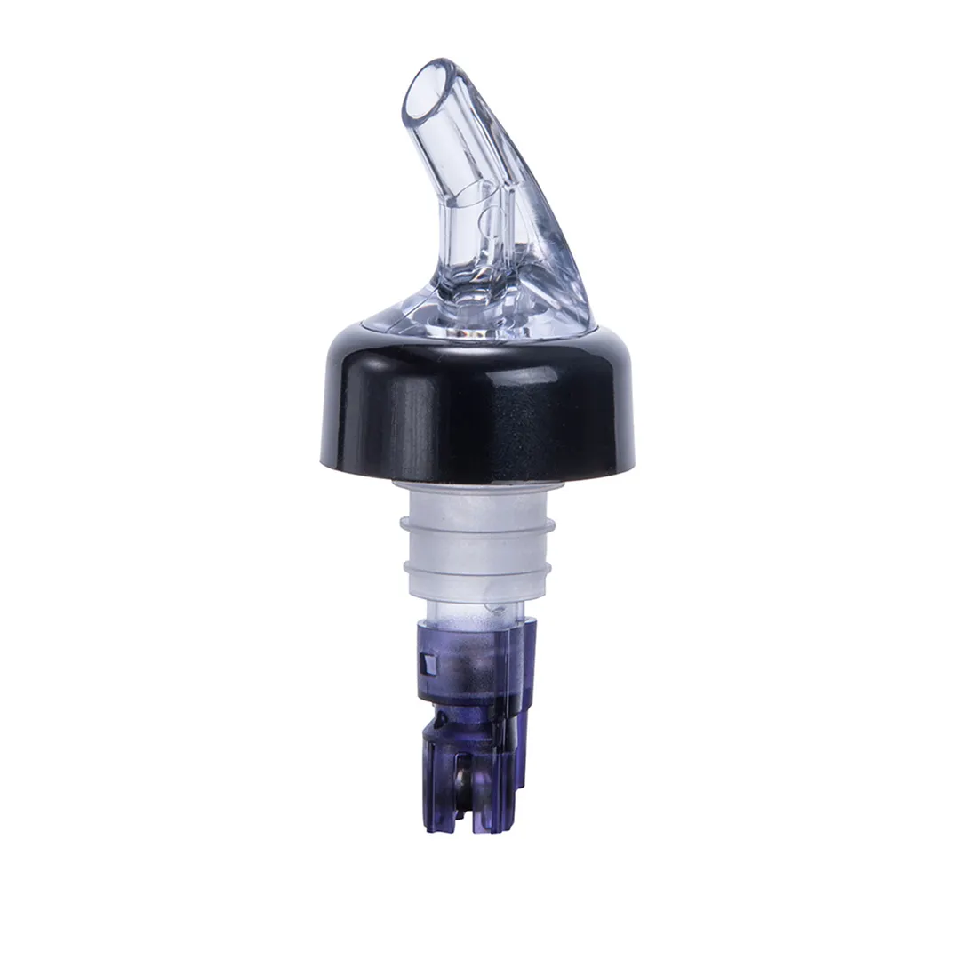 Winco PPA-113 Liquor Pourer, 1-1/8 oz, Plastic with Black Collar, Clear Spout, Purple Tail - 1 Dozen