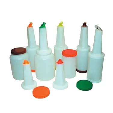 Winco PPB-1MX Liquor & Juice Multi-Pour Set, 1 Quart (32 oz) Assorted Colors Spouts & Lids