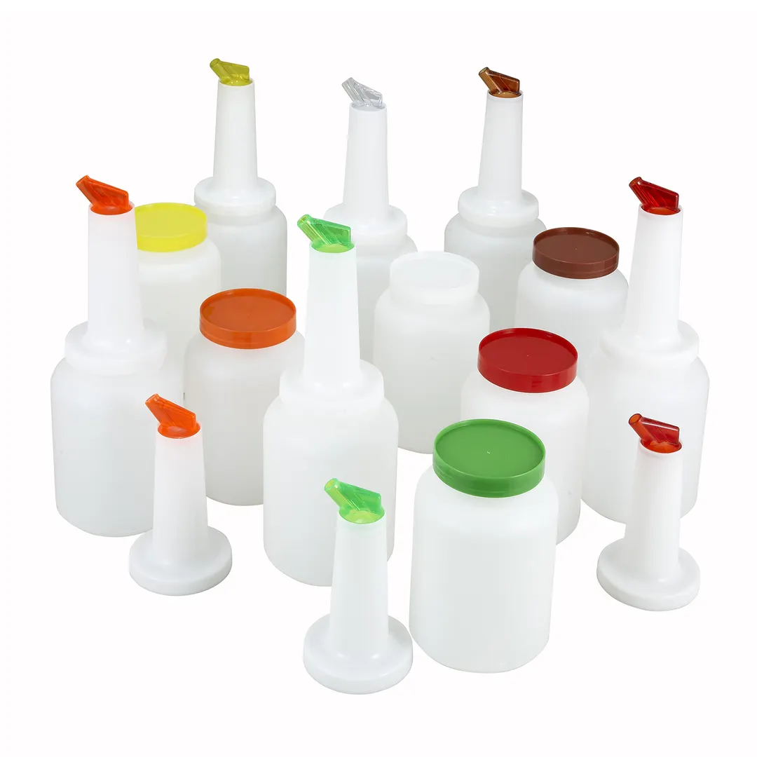 Winco PPB-2MX 2 Qt (64 oz) Liquor & Juice Pour Set with Colored Spouts & Lids, NSF