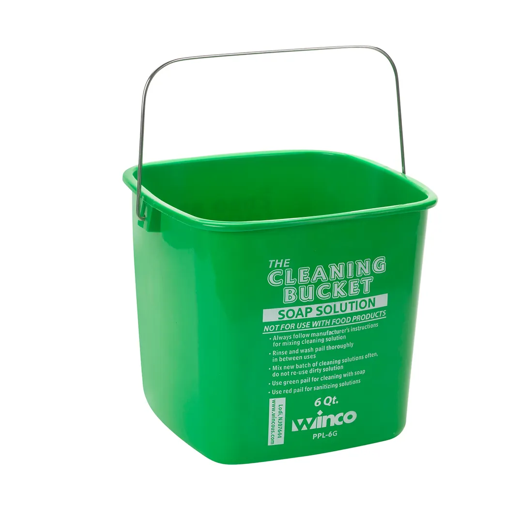 Winco PPL-6G Green Square 6 Qt. Cleaning Bucket with Handle for Soap