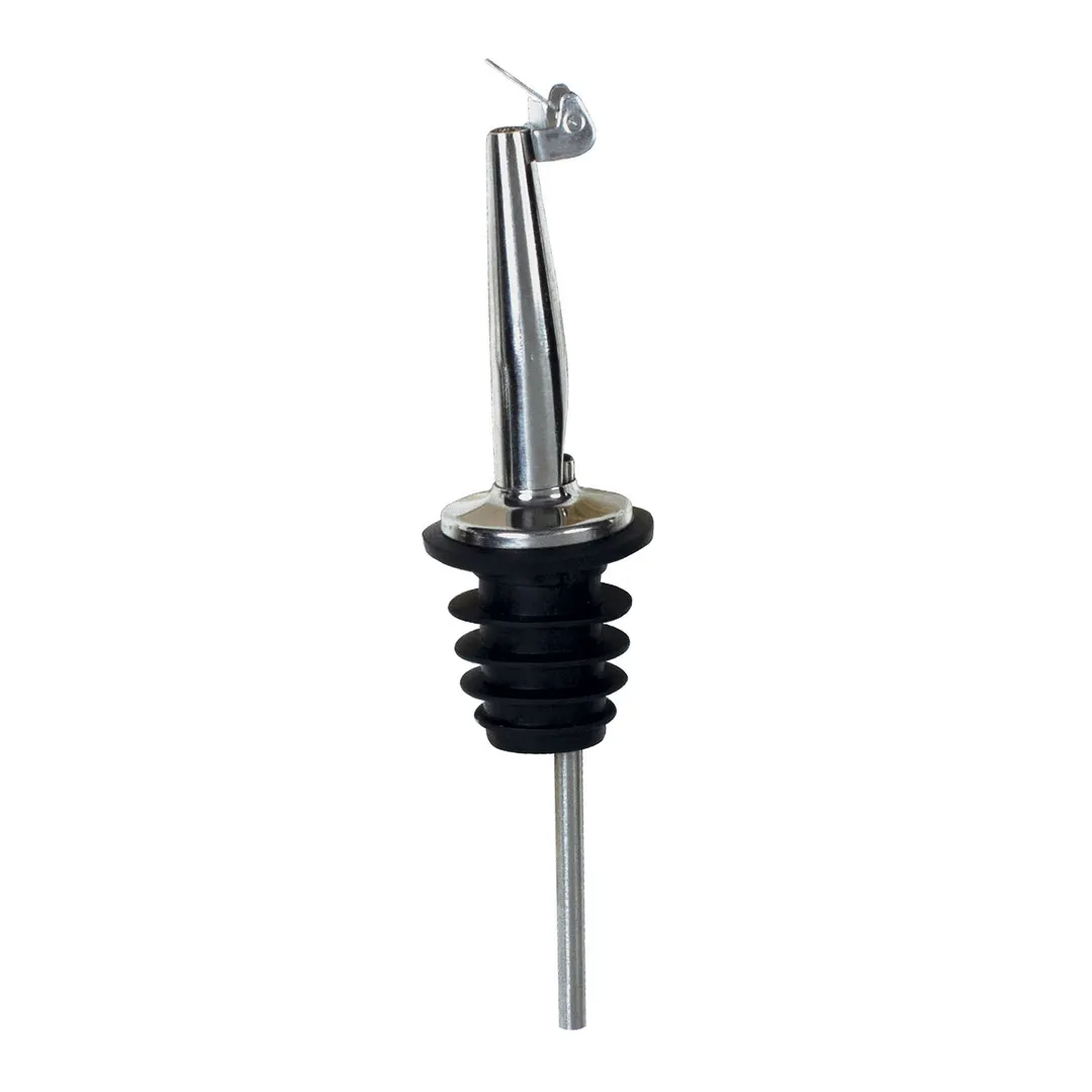 Winco PPM-4C Liquor Pourer, Free Flow, Stainless Silver Tapered Spout with Flip Cap, Cork - 1 Dozen