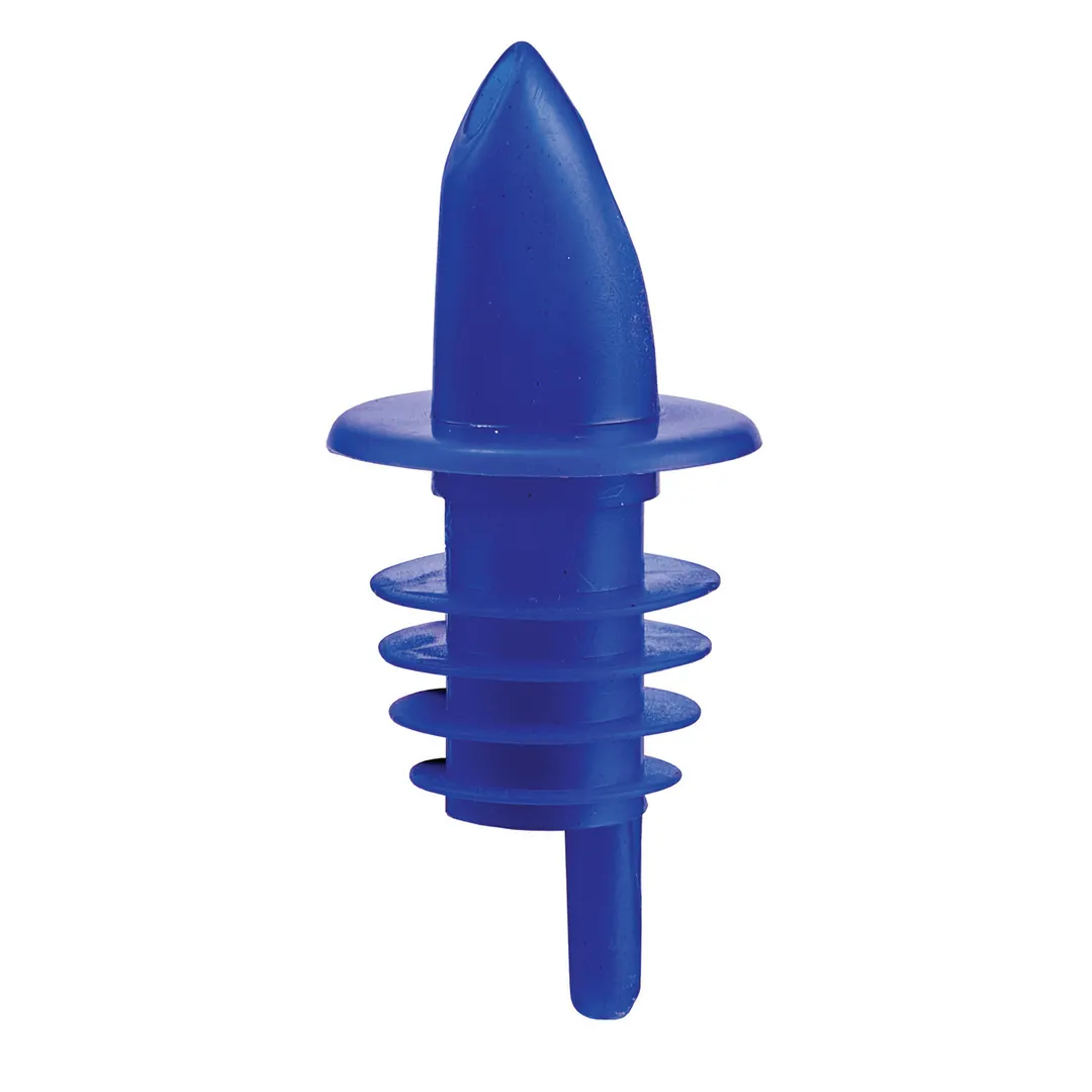 Winco PPR-2B Liquor Pourer, Free Flow Plastic, Blue Spout, No Collar, 2.5‑in Length - 1 Dozen