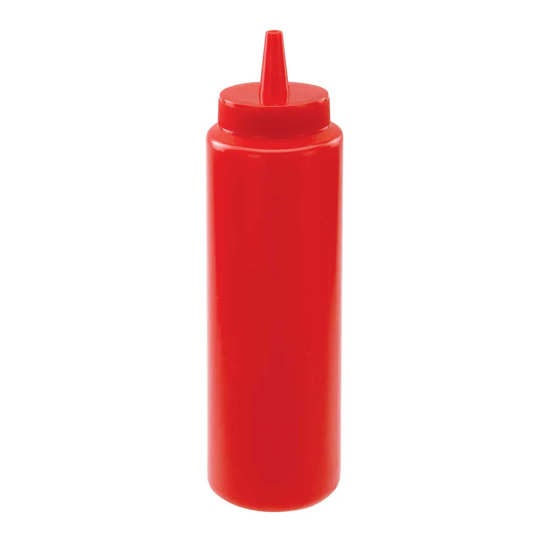 Winco PSB-08R Squeeze Bottle, 8 oz BPA‑Free Plastic, Red, Standard Top, Single Tip - 6/Pack