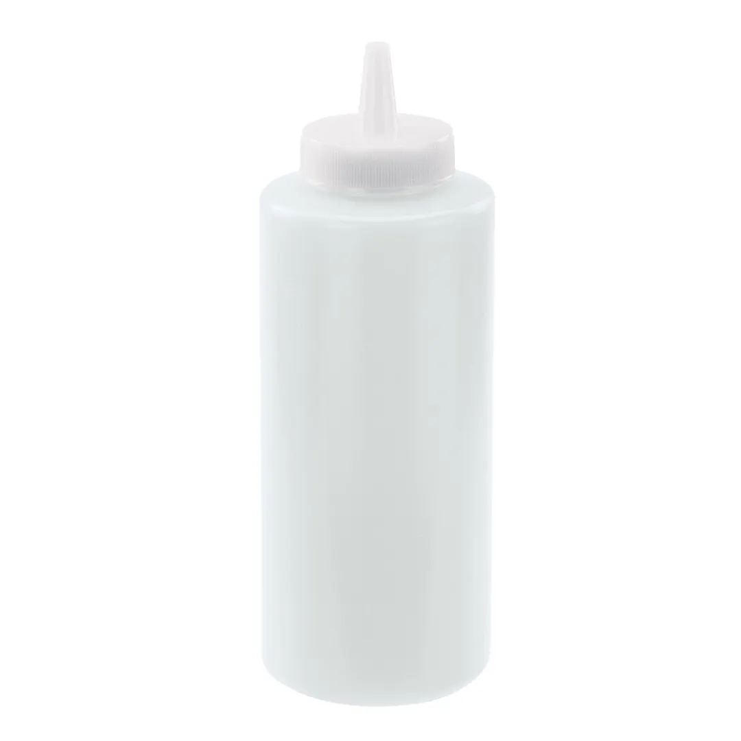 Winco PSB-12C BPA-Free 12 oz Plastic Squeeze Bottle, Single Tip, Clear Cap, NSF Certified - 6/Pack