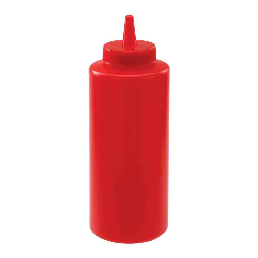 Winco PSB-12R Squeeze Bottle, 12 oz Red Plastic, BPA‑Free, NSF Certified, Single Tip - 6/Pack