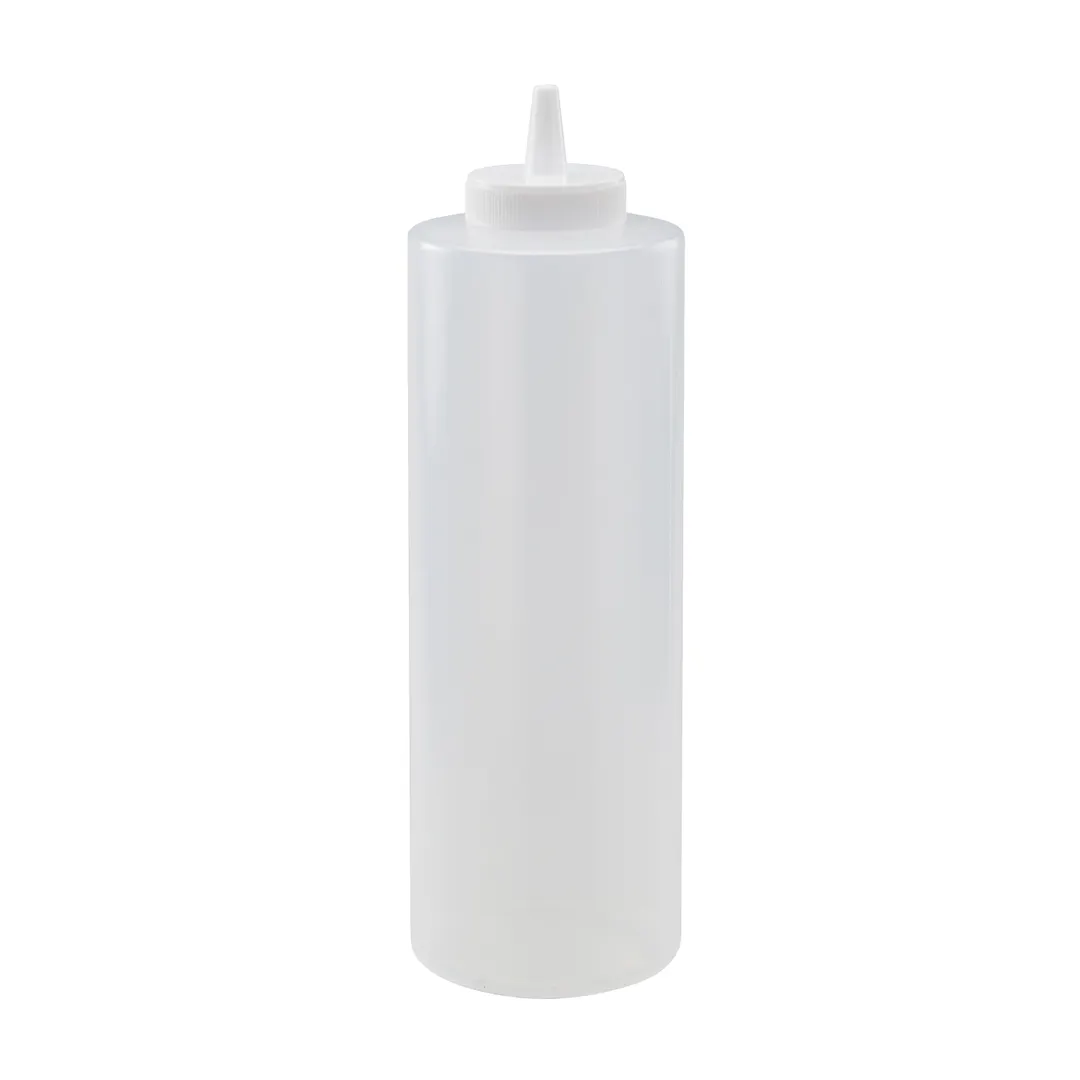 Winco PSB-24C Squeeze Bottle, 24 oz Clear Plastic, BPA-Free, Single Tip, Standard Top - 6/Pack