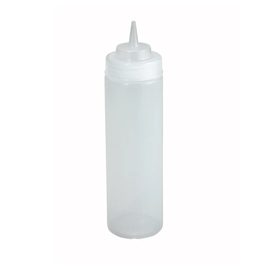 Winco PSW-24 Squeeze Bottle, 24 oz Clear BPA-Free Plastic, Wide Mouth, Single Tip, NSF – 6/Pack