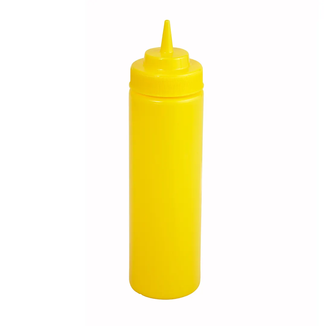 Winco PSW-24Y Squeeze Bottle, 24 oz Wide Mouth, BPA-Free Yellow Plastic, Single Tip - 6/Pack
