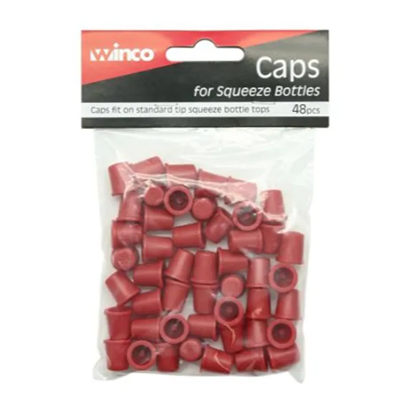 Winco PSW-CAP - Squeeze Bottle Top Cap, Red Standard Top, Single Tip Design - 48/Pack