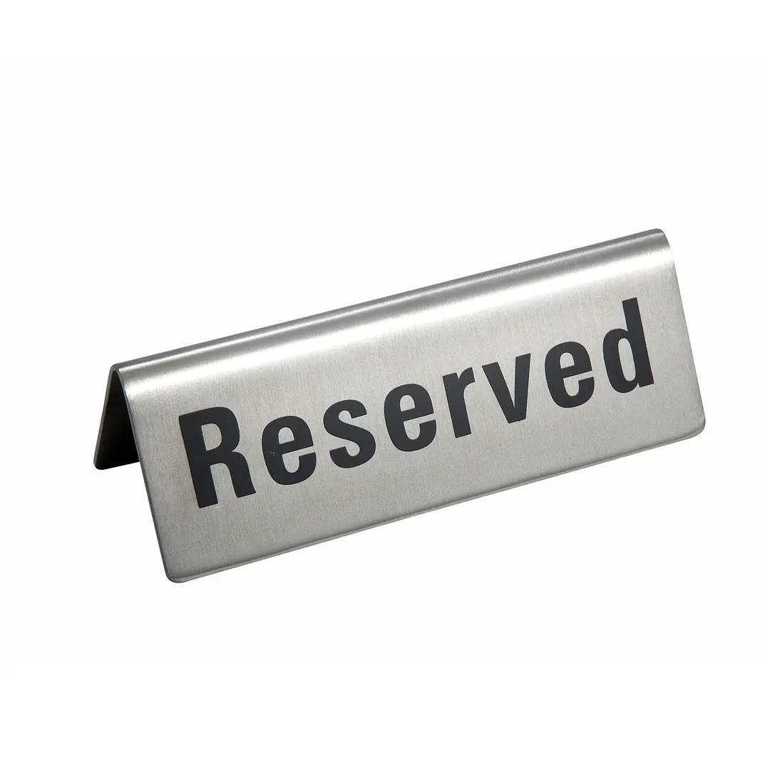 Winco RVS-4 Sign, "Reserved", 4-3/4" X 1-3/4", Stainless Steel