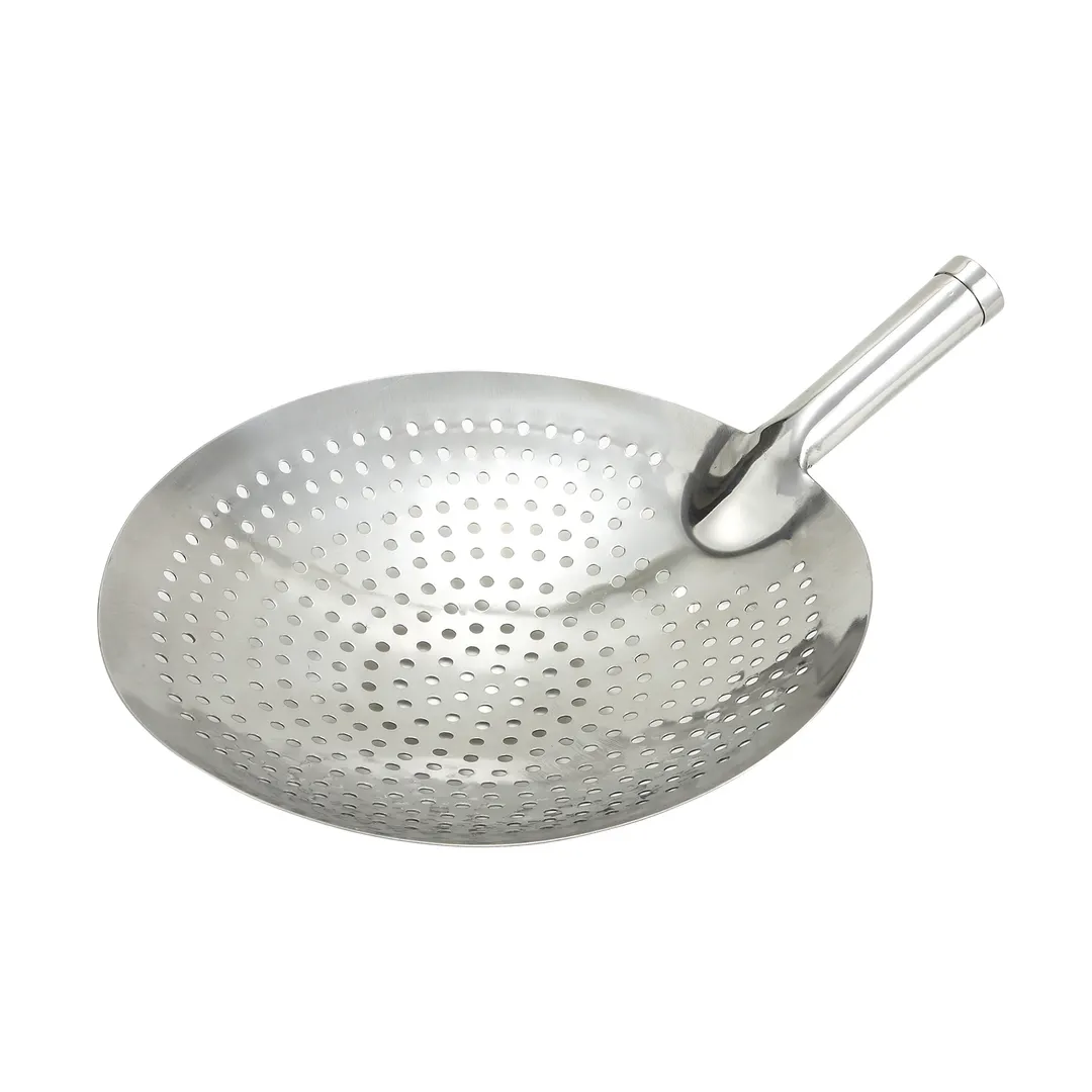 Winco SC-12 12" Diameter Round Short Handle Stainless Steel Perforated Skimmer