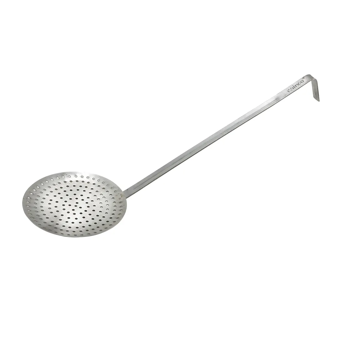 Winco SCS-5 4 1/2" Diameter Round x 13" Handle Nickel Plated Stainless Steel Perforated Skimmer