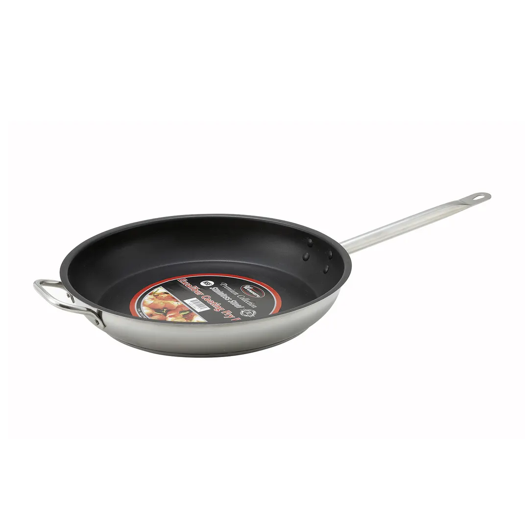Winco SSFP-14NS 14" Non-Stick Steel Round Frying Pan with Solid Metal Handle