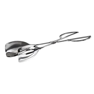 Winco ST-10S Salad Tongs, Slotted/Solid Spatula Scissor, 10", Stainless Steel