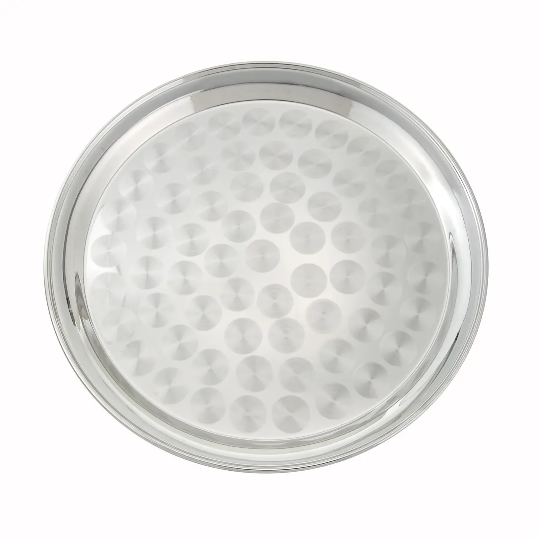 Winco STRS-12 12" Stainless Steel Round Serving Tray with Swirl Design