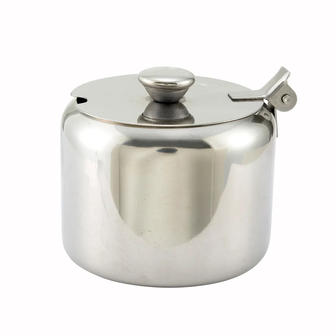 Winco T-710 10 oz. Sugar Can with Cover, Slotted, Hinged Lid, Stainless Steel