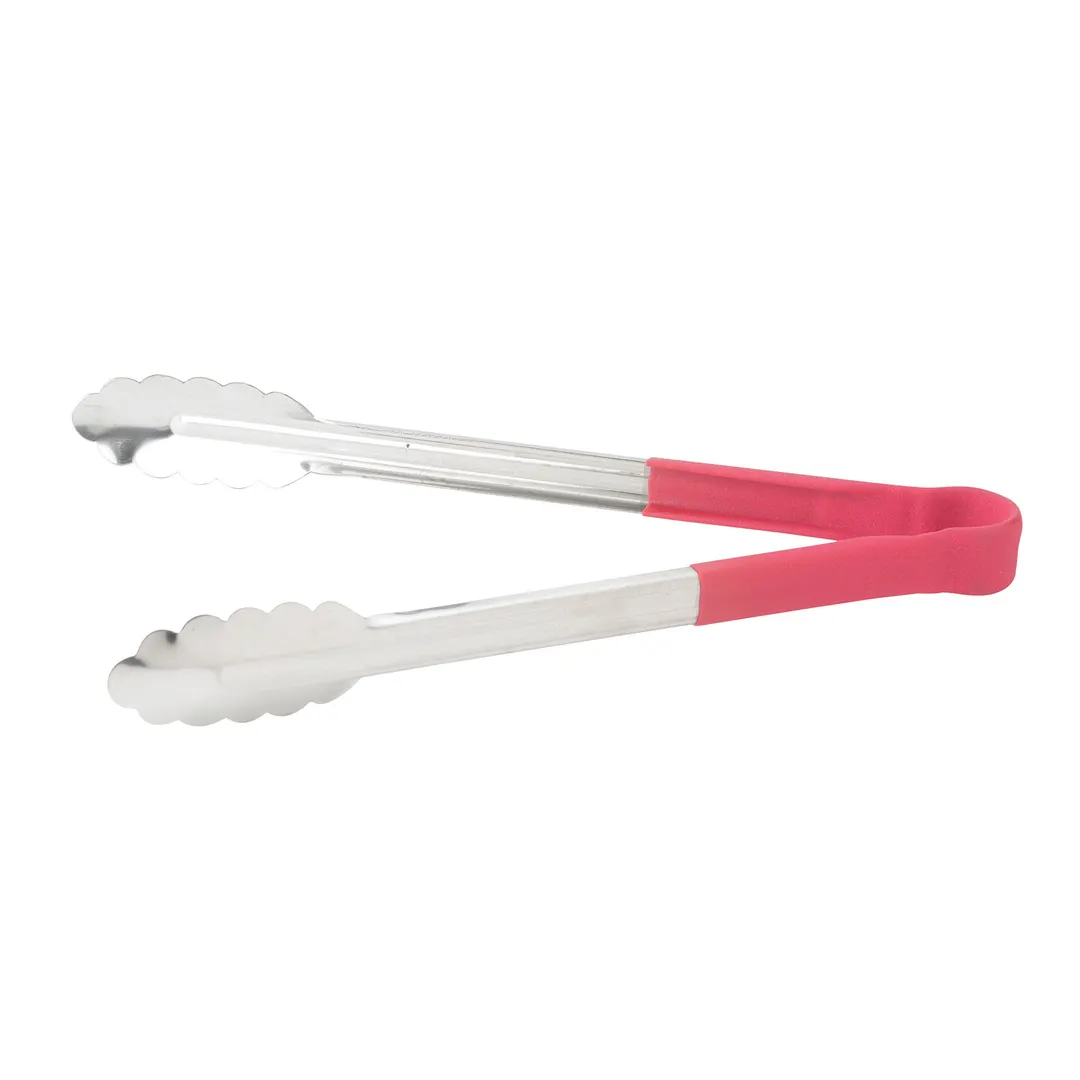 Winco UT-12HP-R 12" Stainless Steel Utility Tongs w/ Plastic Handle, Red