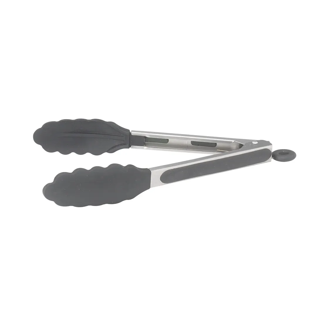 Winco UTS-9K Utility Tongs, 9", Locking Clip, Non-Slip Silicone Tips and Grip, Black