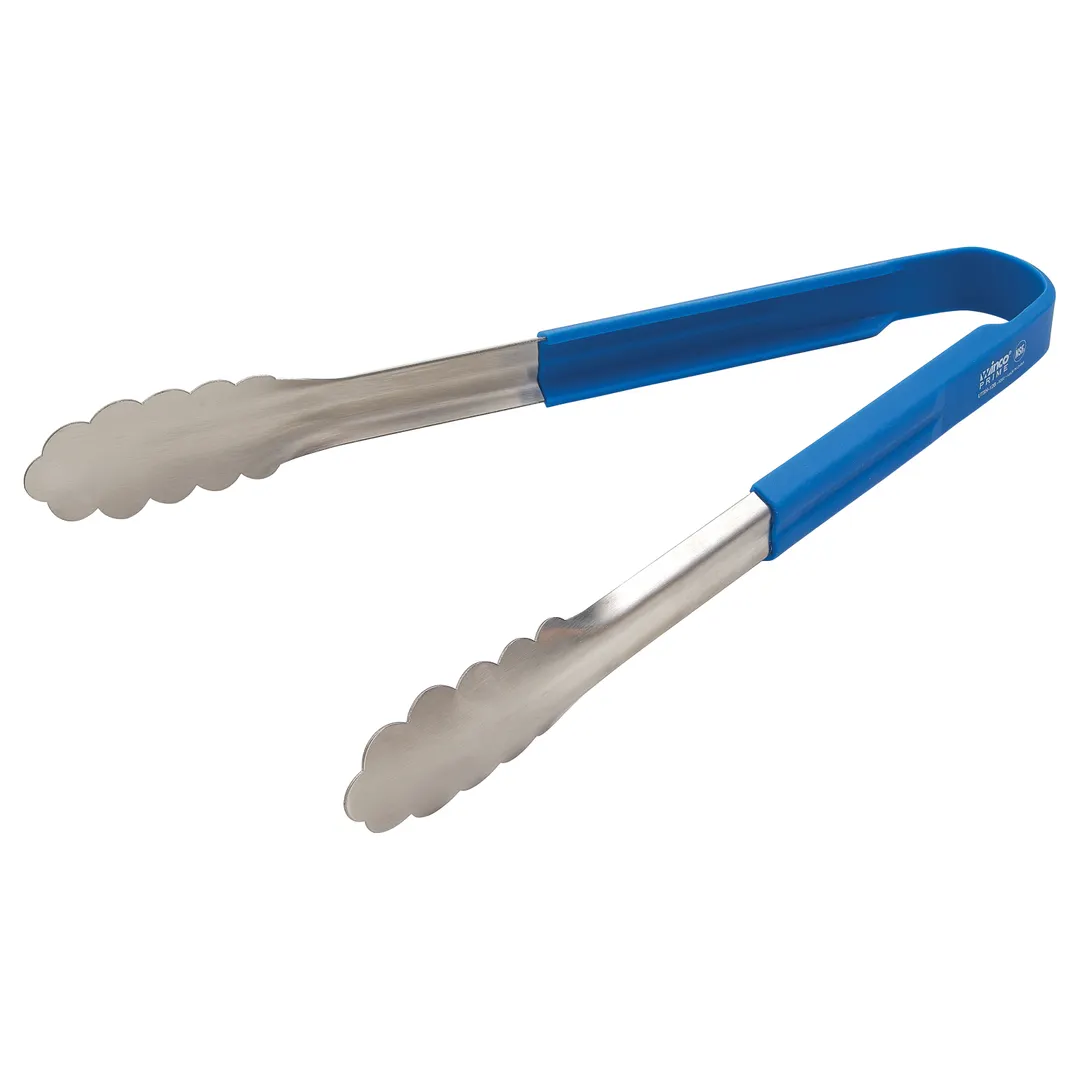 Winco UTSH-12B Utility Tongs, 12", Blue Silicone Handle, Stainless Steel, Prime