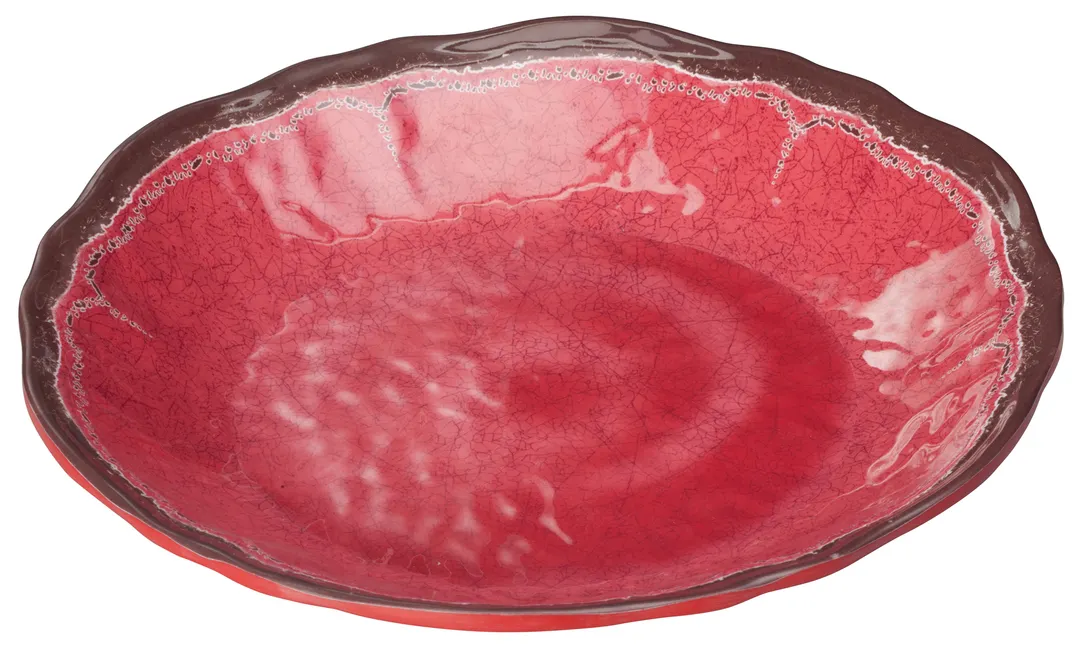 Winco WDM001-505 9-5/8" Red Round Deep Melamine Plate, Hammered Finish, Luzia/Ardesia - 24/Case